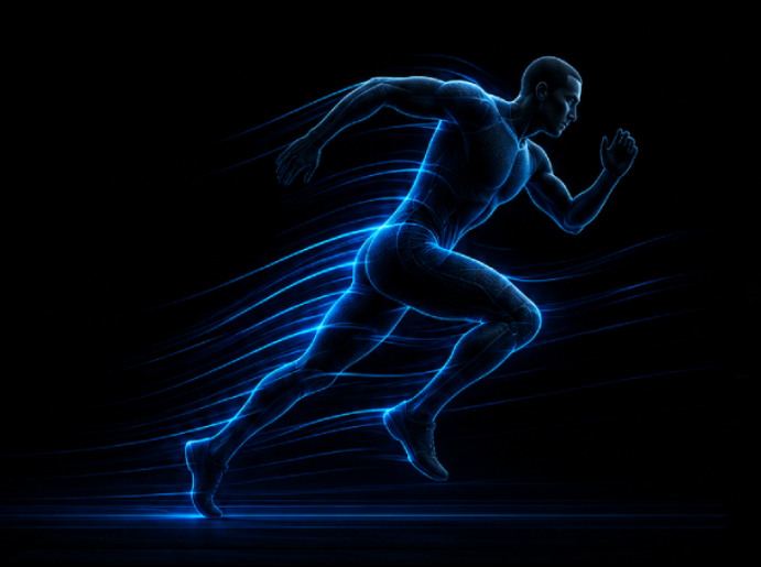 Blue digital runner silhouette